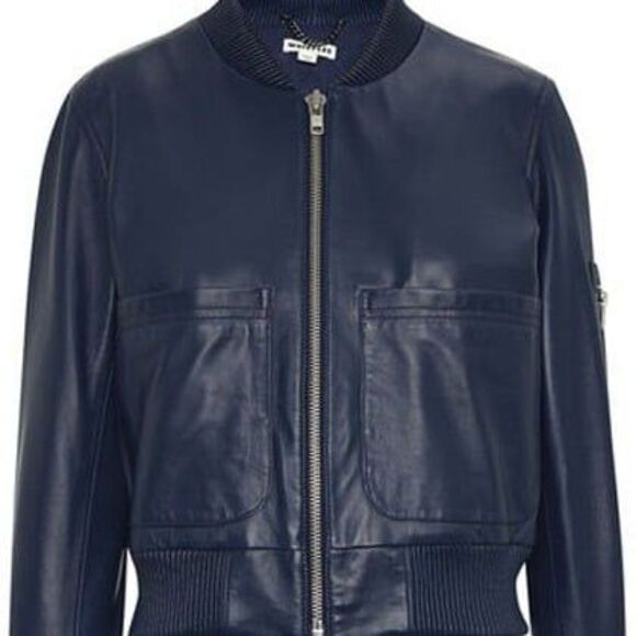 WHISTLES Blue Leather Bomber Jacket Medium - Picture 1 of 5